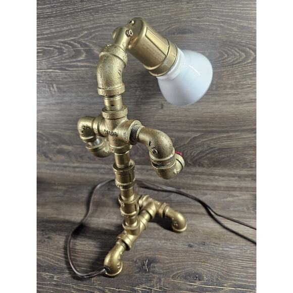 Industrial Steampunk Pipe Lamp Handmade Brass Fittings Desk Light Vintage Style - Picture 9 of 10